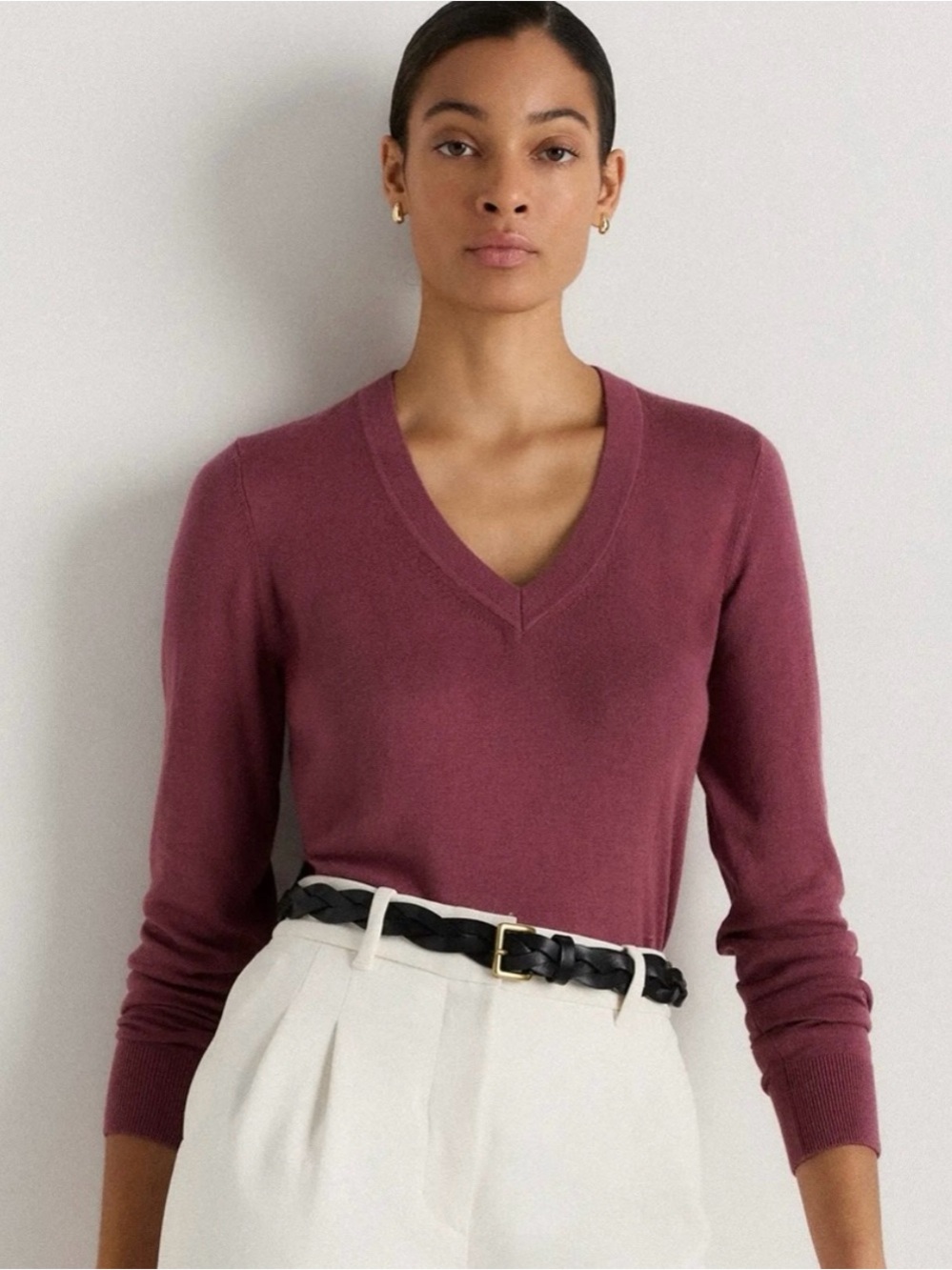 Quince NWT Lightweight Cotton Cashmere V-Neck Sweater M Crushed Berry Purple